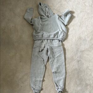 Gray Ribbed Hoodie and Jogger Set